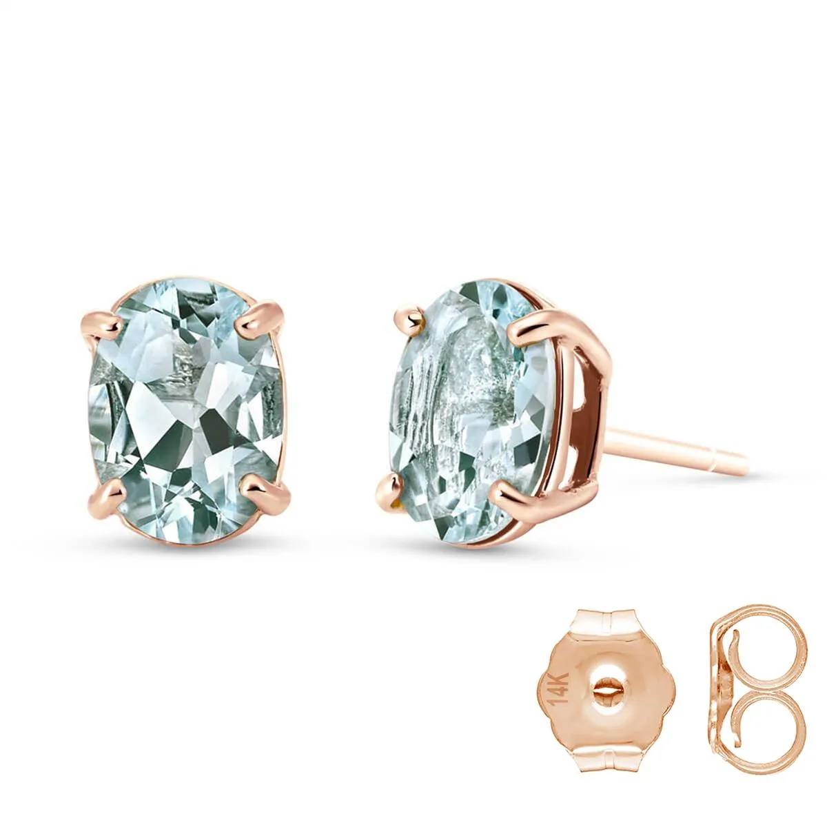 1.8 Carat 14K Solid Rose Gold Stud Earrings Natural Aquamarine