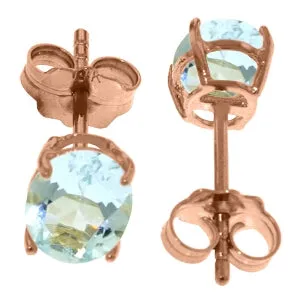 1.8 Carat 14K Solid Rose Gold Stud Earrings Natural Aquamarine