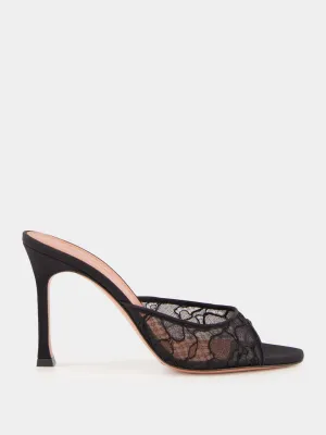 Black Alexa Lace High-Heel Mules