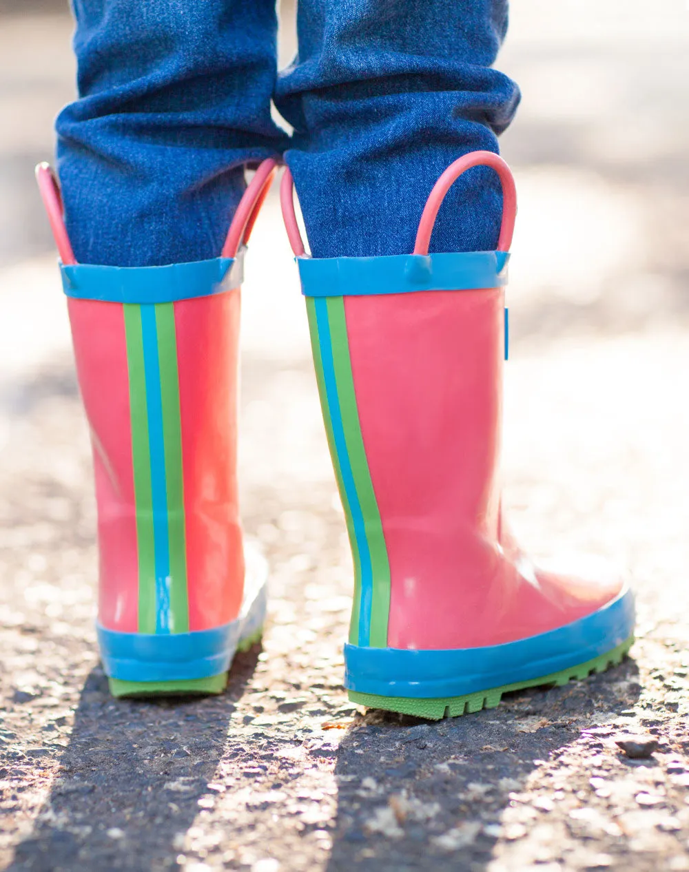 CHILDREN’S RUBBER RAIN BOOTS PINK BLUE & GREEN NEON