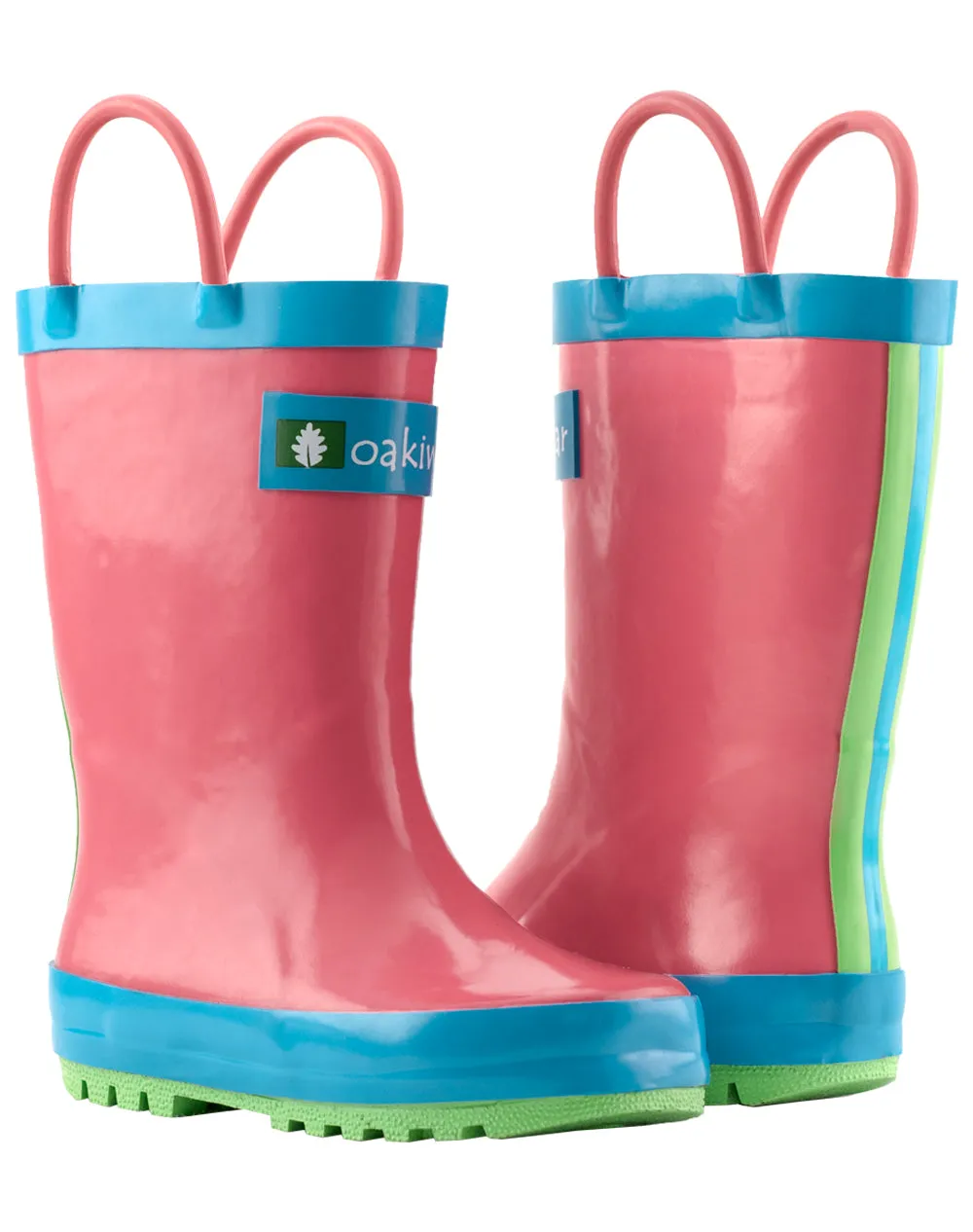 CHILDREN’S RUBBER RAIN BOOTS PINK BLUE & GREEN NEON