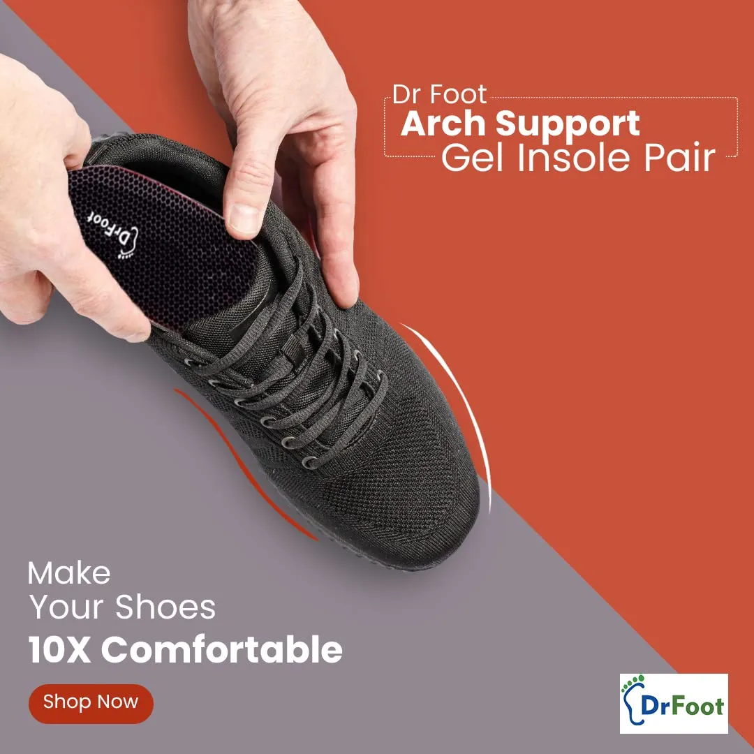 Dr Foot Arch Support Gel Insole Pair | For All-Day Comfort | Shoe Inserts for Flat Feet, High Arch, Foot Pain | Full-Length Orthotics | For Men & Women – 1 Pair (Large Size) (Pack of 2)