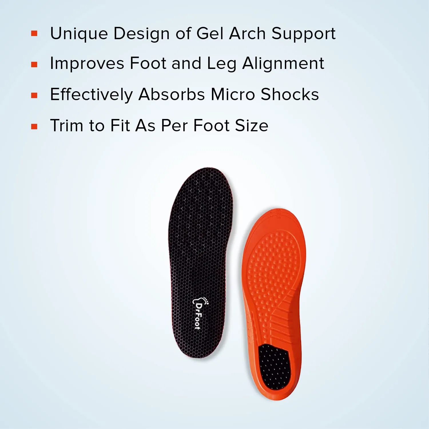 Dr Foot Arch Support Gel Insole Pair | For All-Day Comfort | Shoe Inserts for Flat Feet, High Arch, Foot Pain | Full-Length Orthotics | For Men & Women – 1 Pair (Medium Size) (Pack of 3)