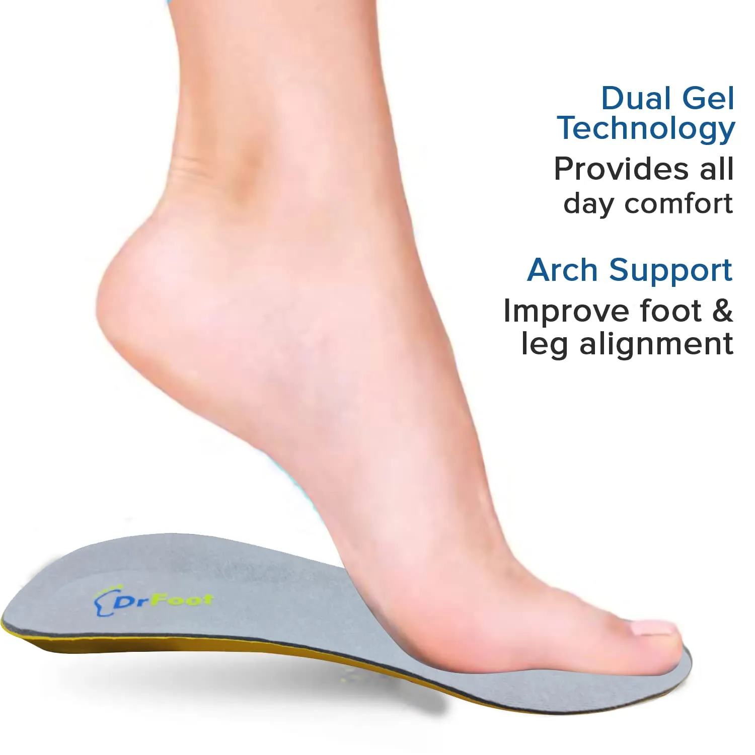 Dr Foot Gel Insoles Pair | For Walking, Running, Sports Shoes | All Day Comfort Shoe Inserts With Dual Gel Technology | Ideal Full-Length Sole For Every Shoe For Unisex- 1 Pair (Size - S) (Pack of 2)