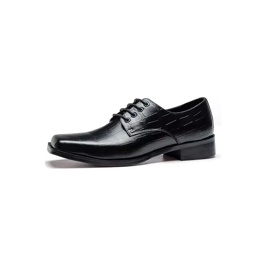 Elegant Embossed Leather Square Toe Lace-Up Dress Shoes