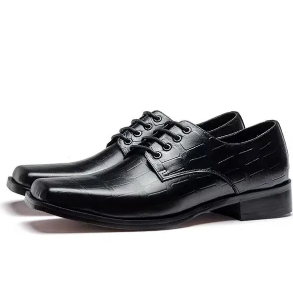 Elegant Embossed Leather Square Toe Lace-Up Dress Shoes