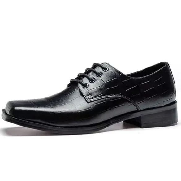 Elegant Embossed Leather Square Toe Lace-Up Dress Shoes