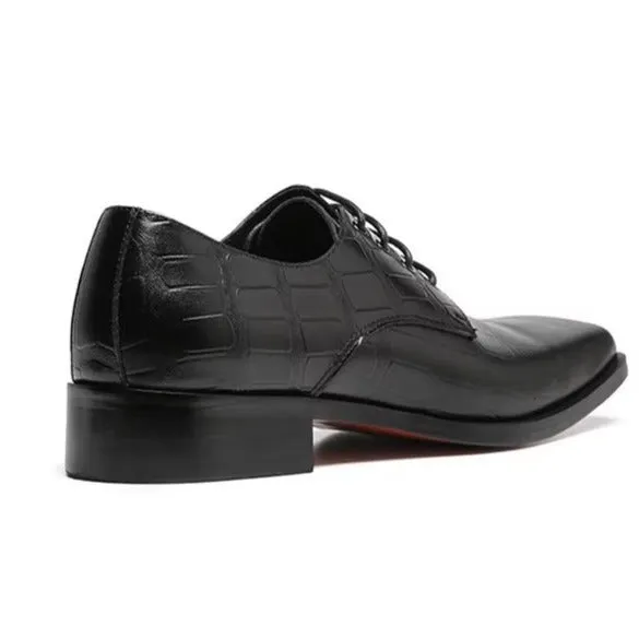 Elegant Embossed Leather Square Toe Lace-Up Dress Shoes