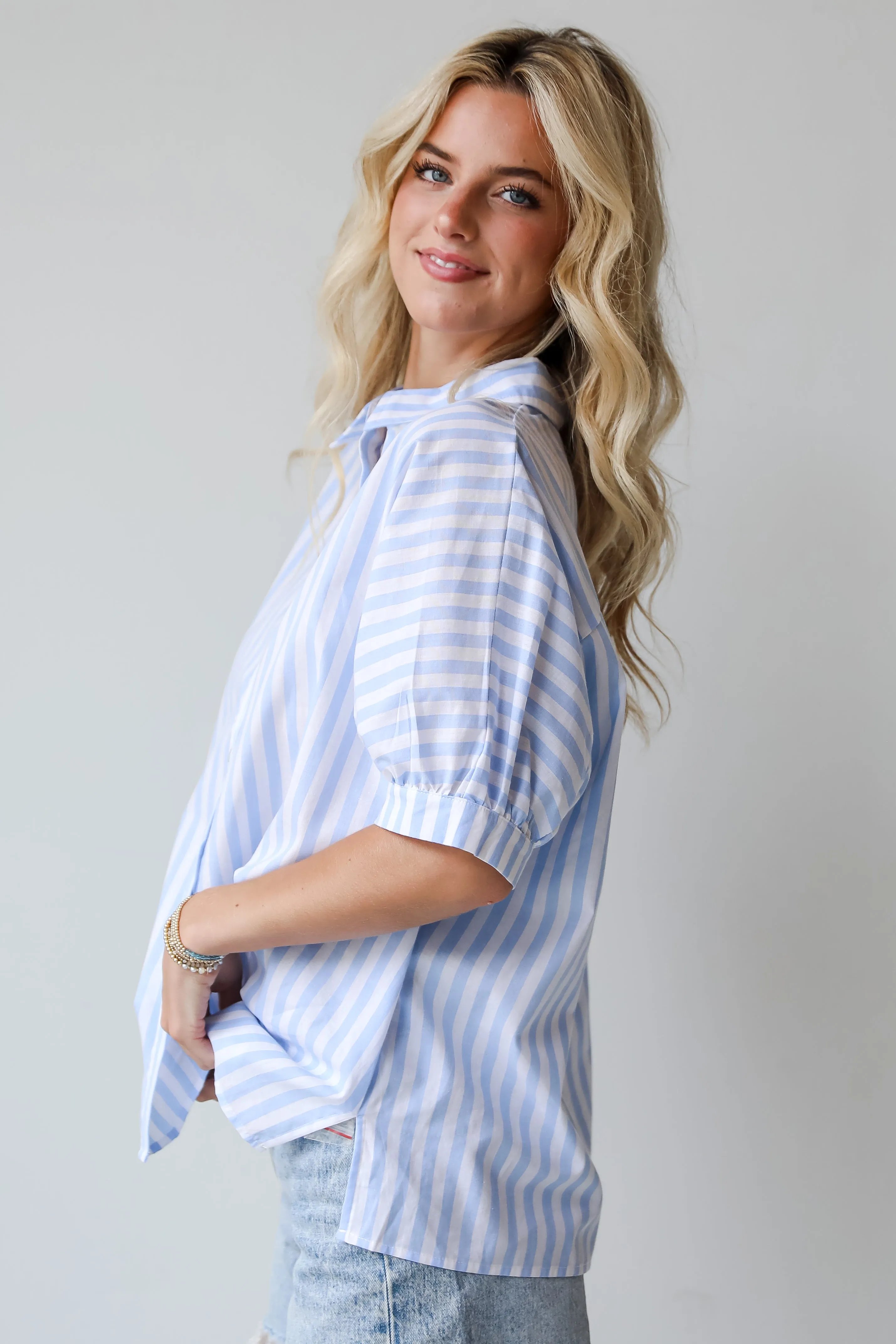 FINAL SALE - Breezy Cutie Light Blue Striped Blouse