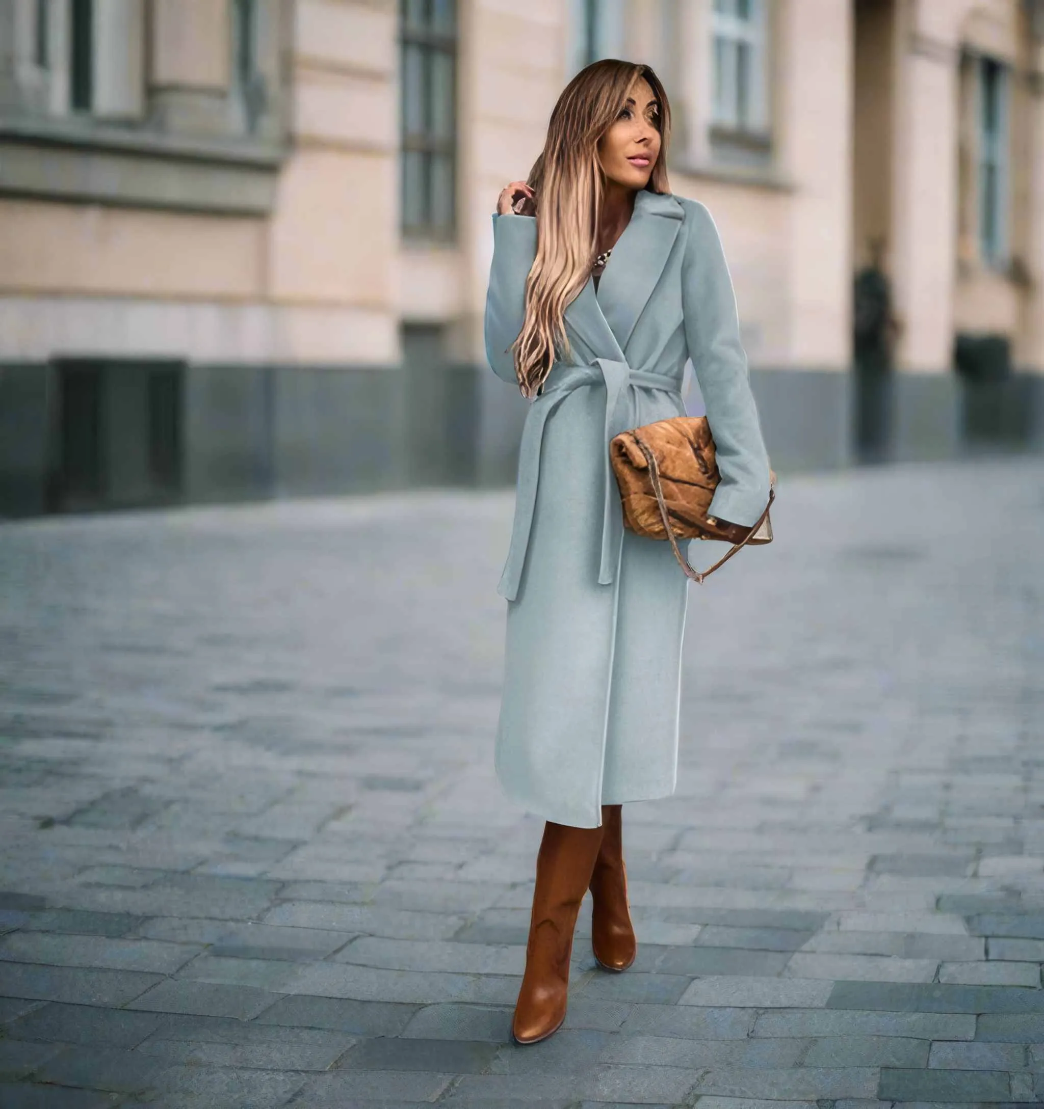 Glow Chic's V-Neck Woolen Coat – Simple, Fashionable Lace-Up Long Coat