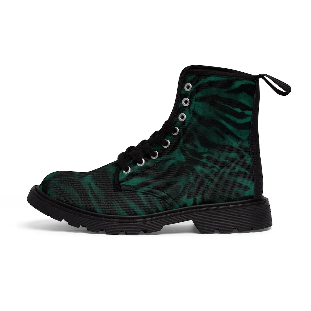 Green Tiger Striped Men's Boots, Best Hiking Animal Print Winter Boots Laced Up Shoes For Men