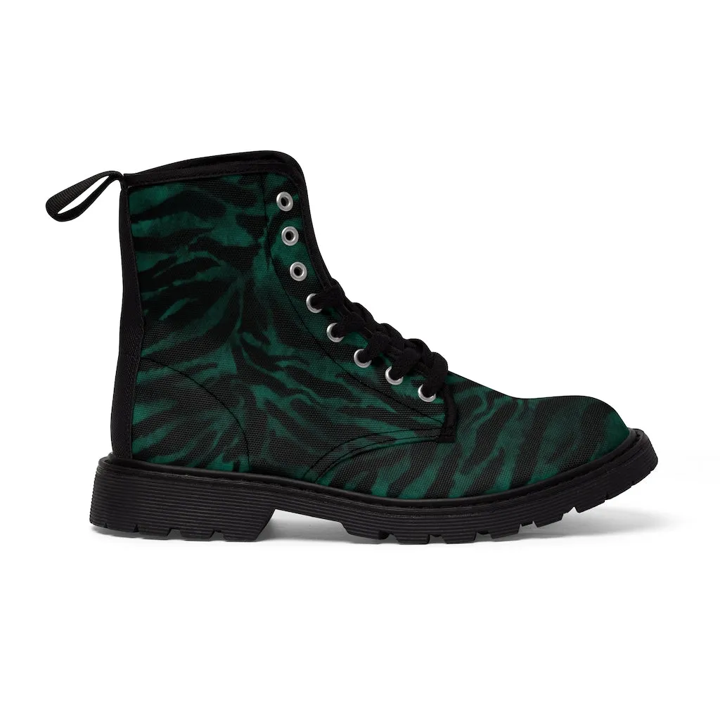 Green Tiger Striped Men's Boots, Best Hiking Animal Print Winter Boots Laced Up Shoes For Men