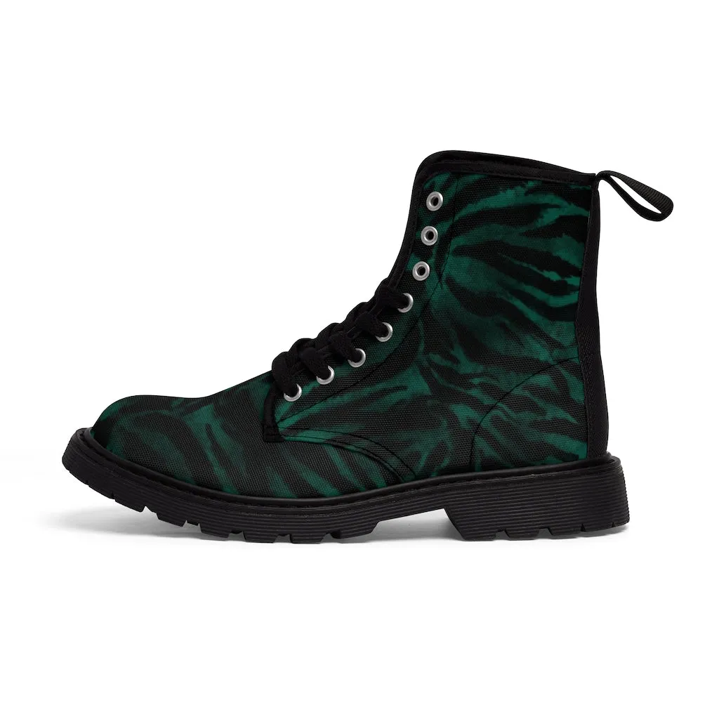 Green Tiger Striped Men's Boots, Best Hiking Animal Print Winter Boots Laced Up Shoes For Men