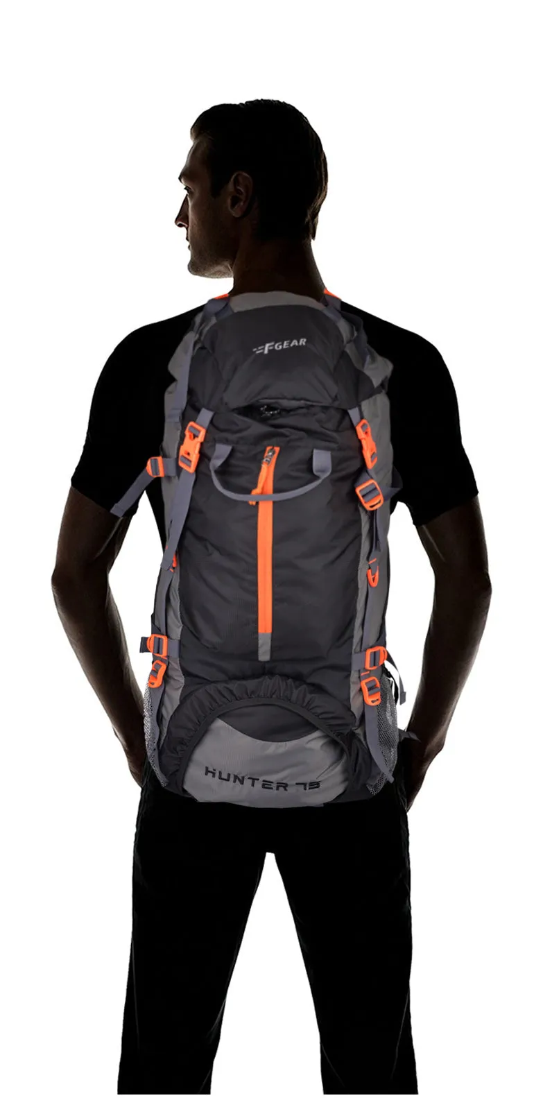 Hunter 75L Black Grey Diamond Rucksack with Raincover