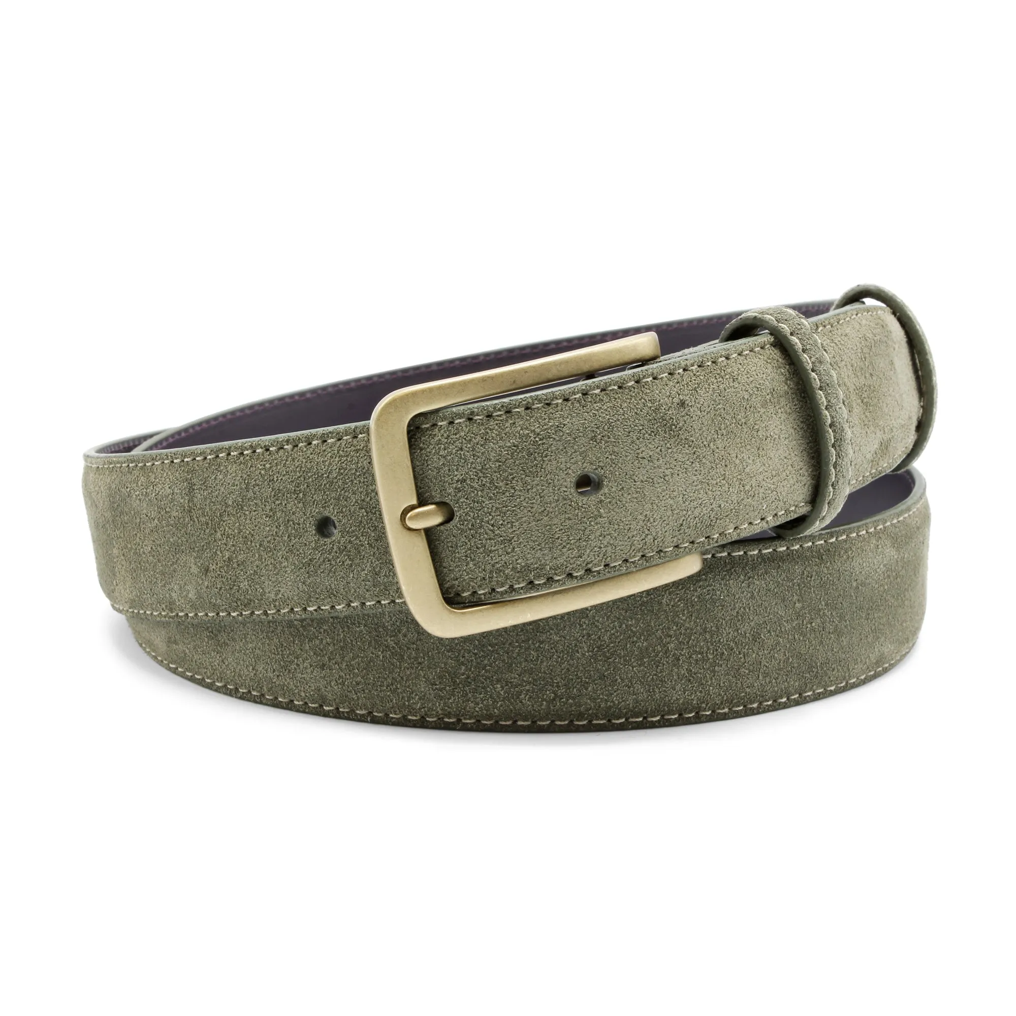 Khaki Suede Burnished Brass Buckle Belt