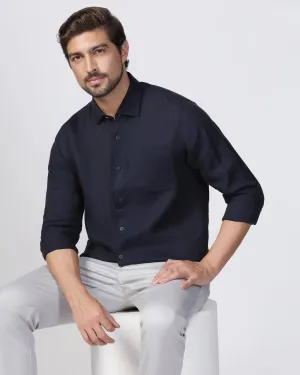 Linen Casual Navy Solid Shirt - Xander