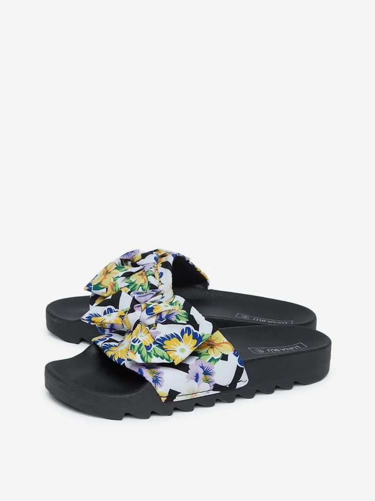 LUNA BLU Black Floral Pattern Slides