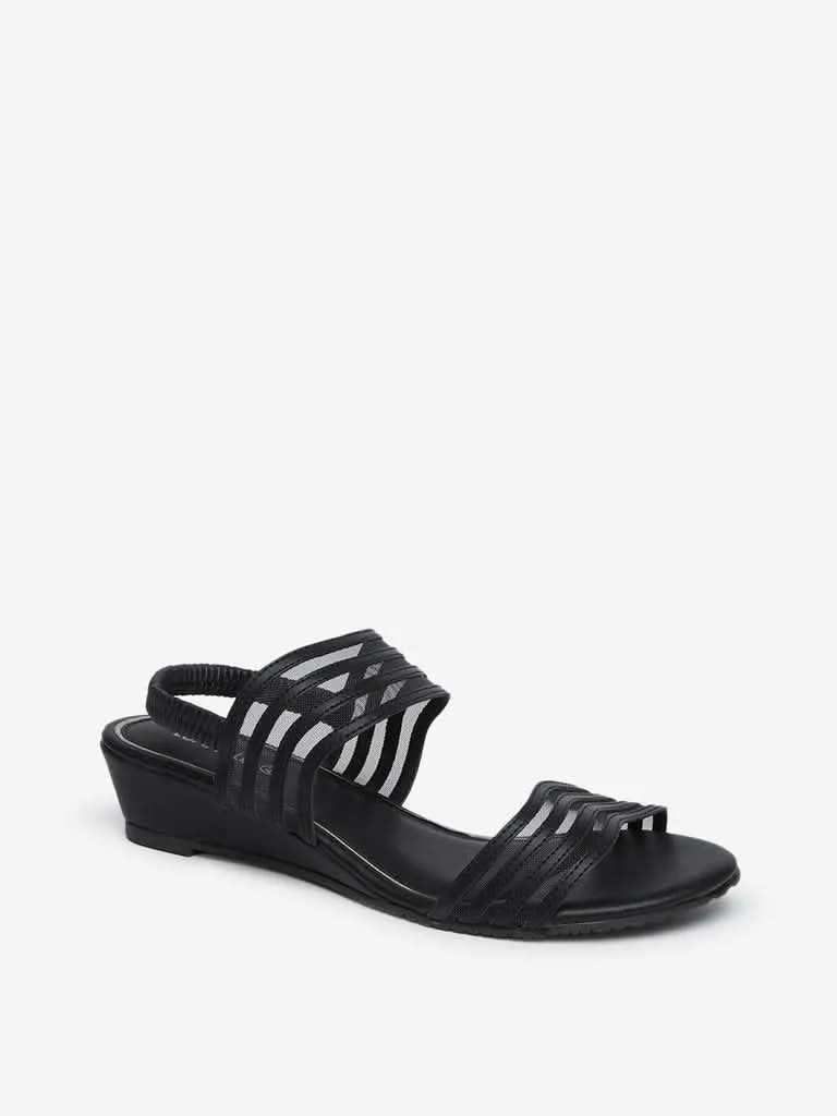 LUNA BLU Black Mesh Wedge-Heel Sandals