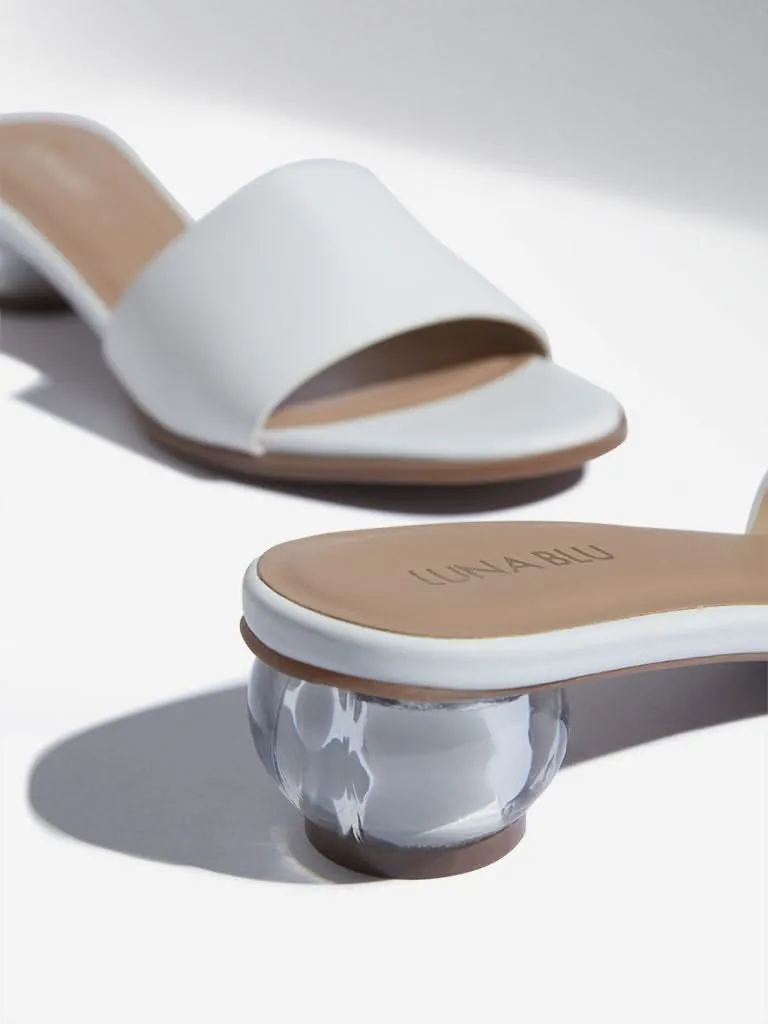 LUNA BLU White Transparent Heel Mule Sandals