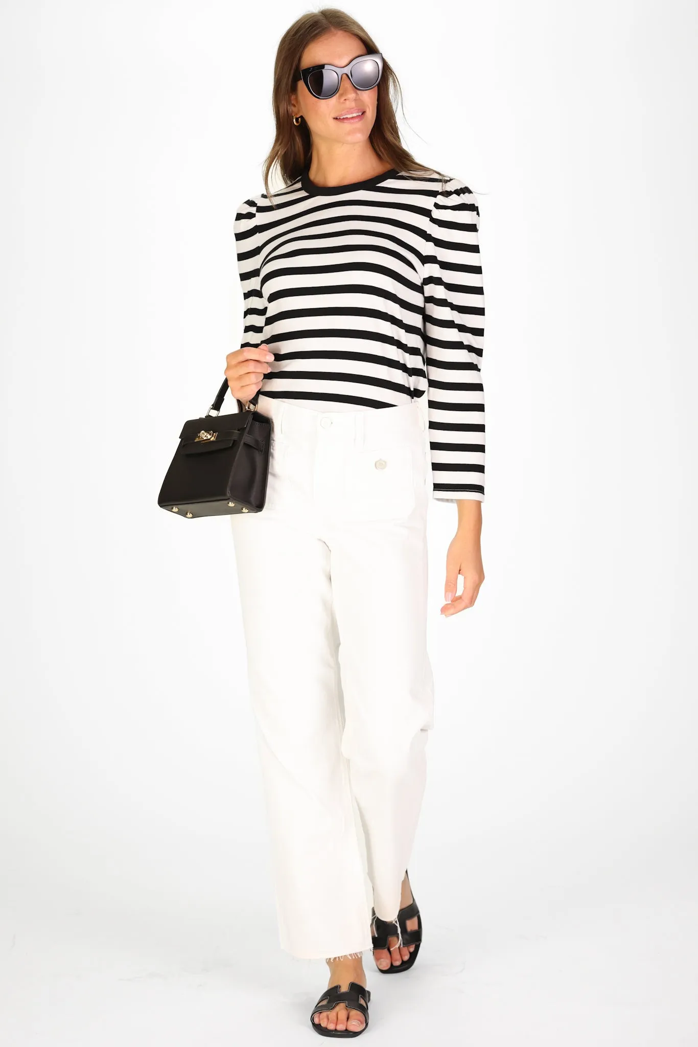 Lynn Top in Black and White Stripe