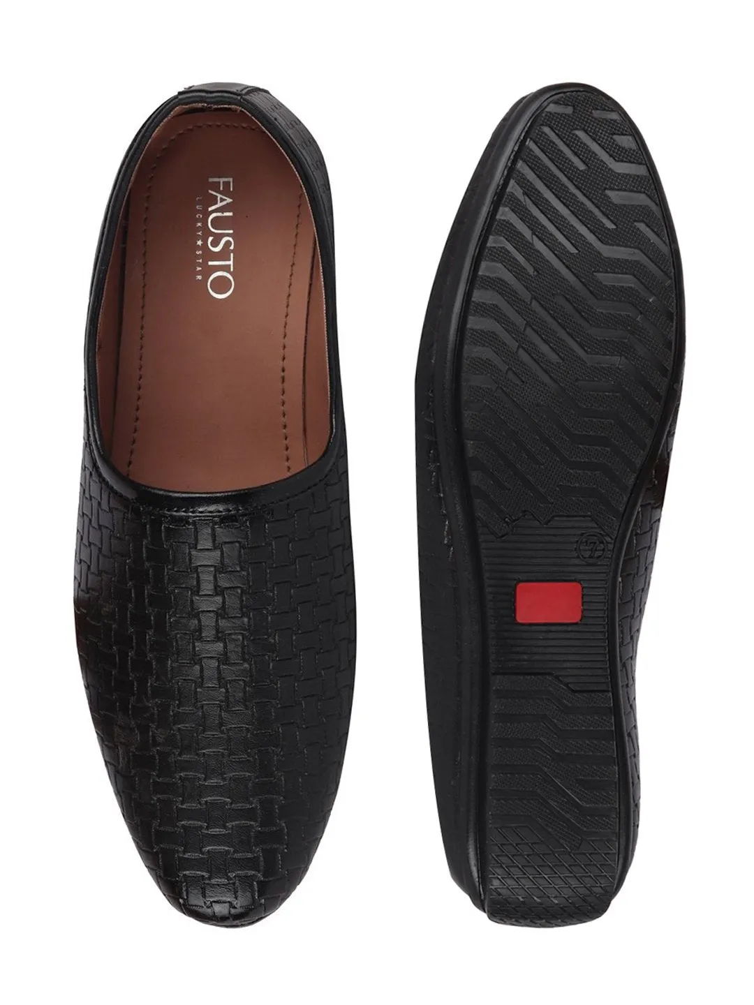 Men Black Ethnic Slip-On Regular Styling Jutis & Mojaris