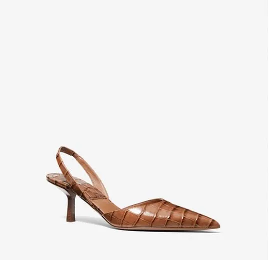 Michael Kors Holly Crocodile Embossed Leather Pumps, Brown