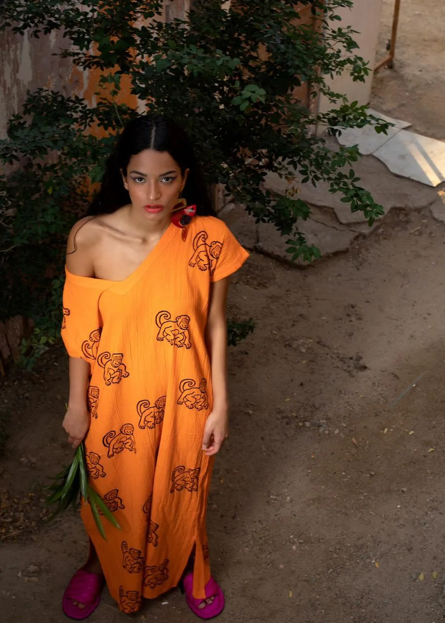 Midi Orange Monkey Kaftan