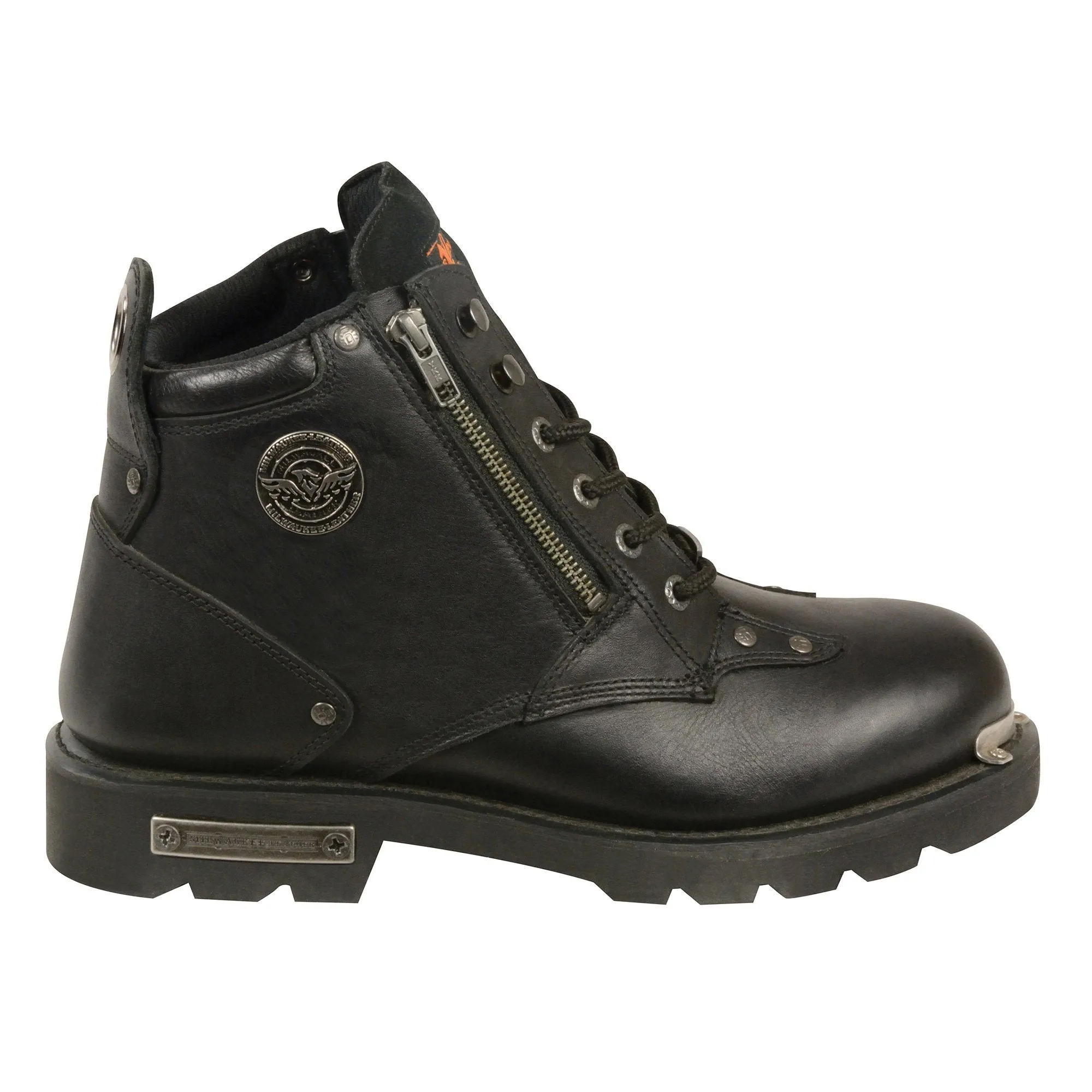 Milwaukee Leather MBM103 Men's Black Leather Lace-Up Motorcycle Boots w/ Dual Side Zipper Entry