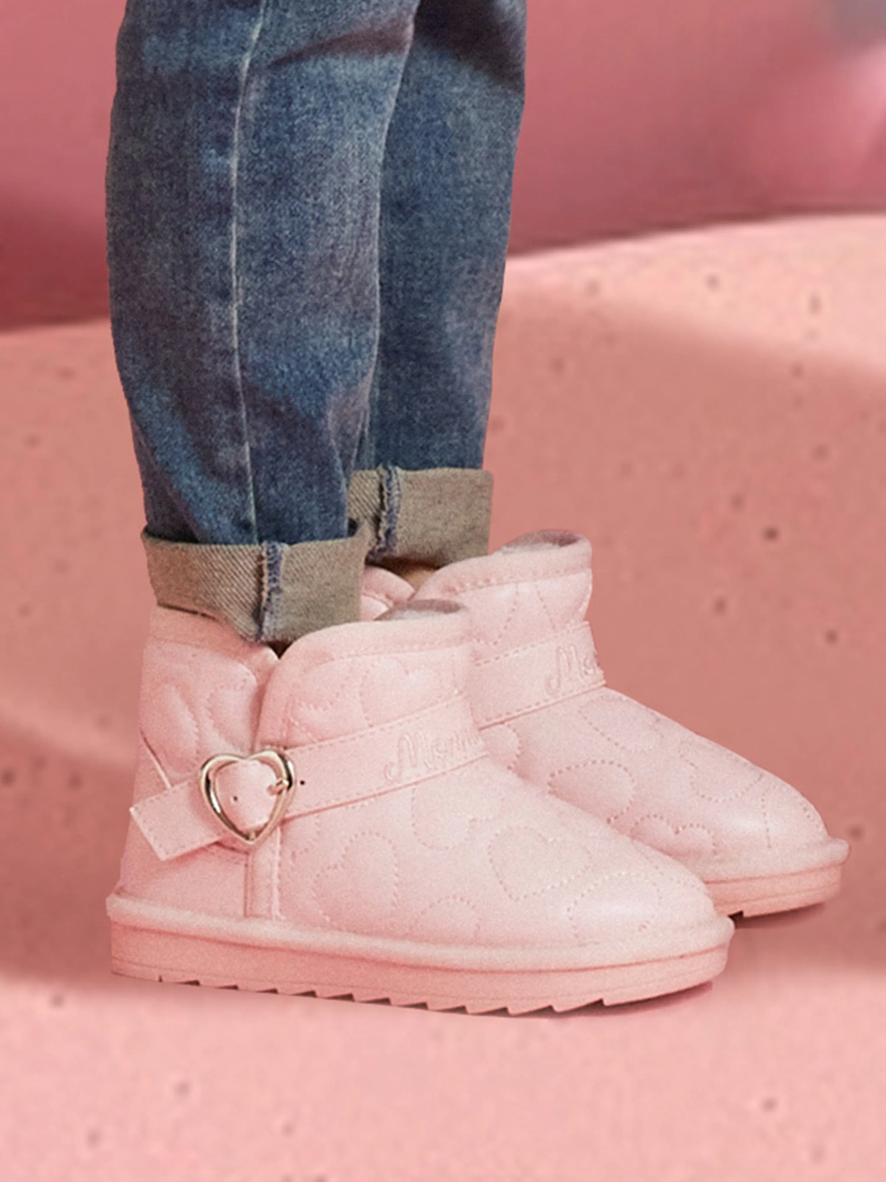 Monnalisa Girls Embossed Fur Lined Boots in Pink