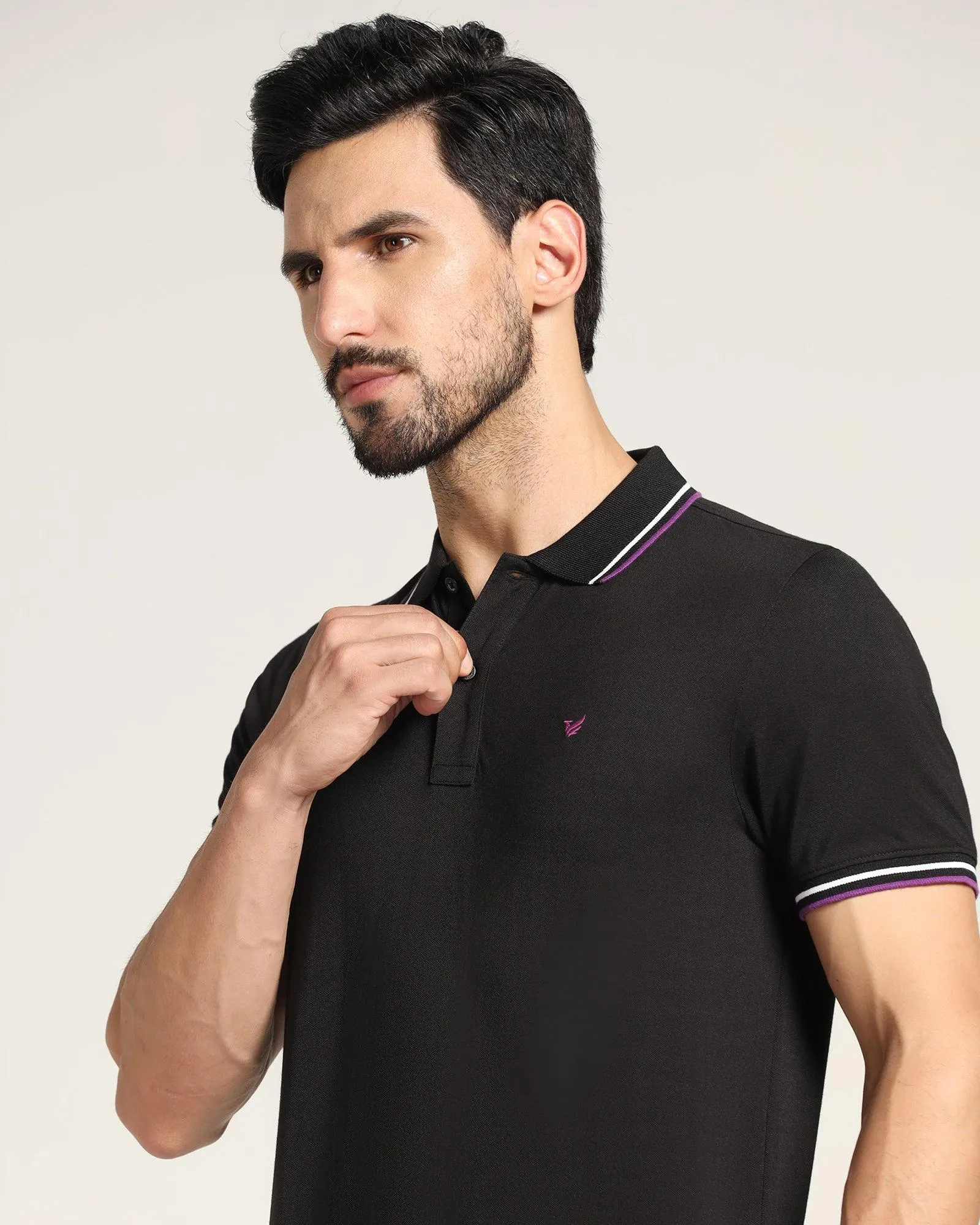 Polo Black Solid T-Shirt - Aquarius