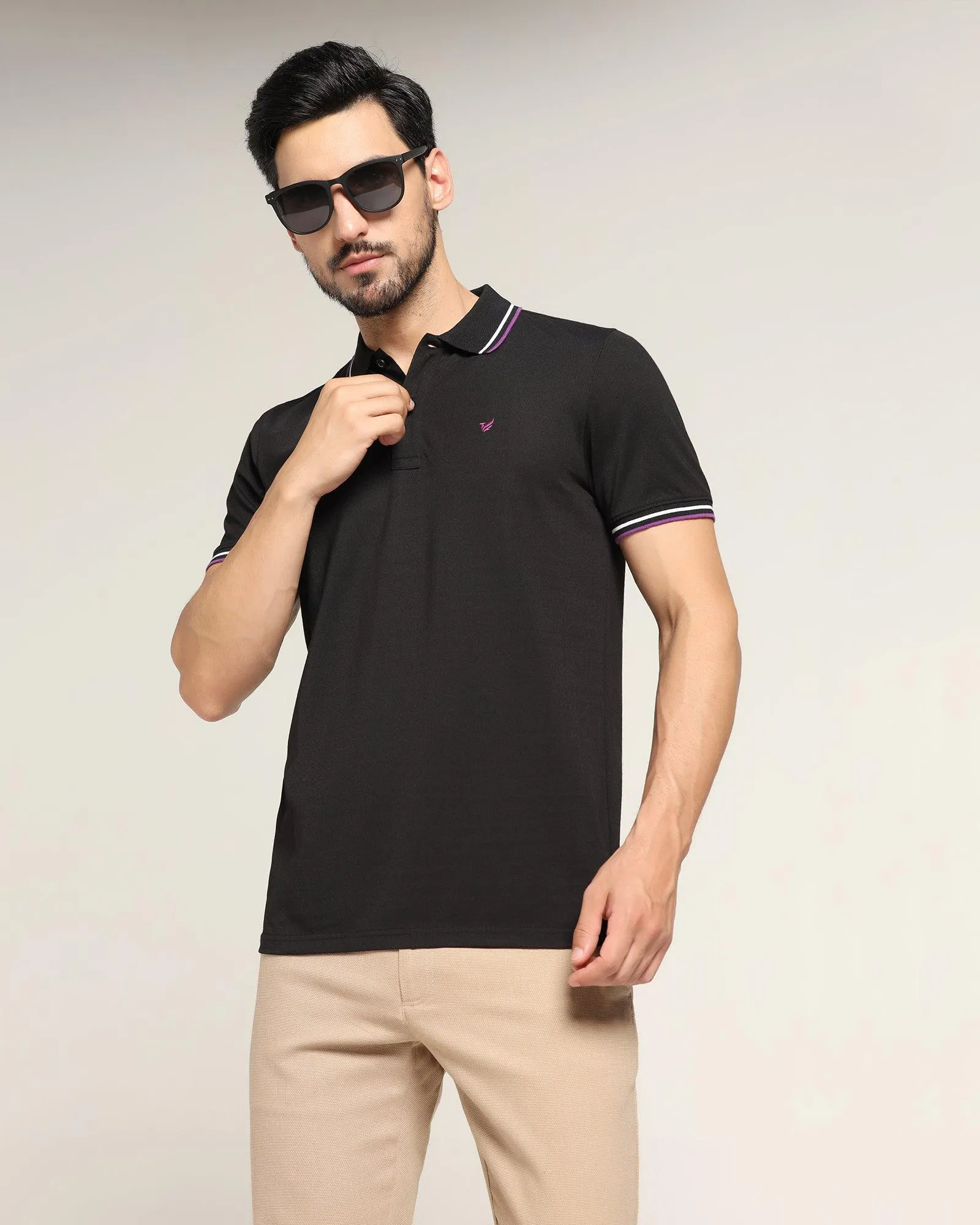 Polo Black Solid T-Shirt - Aquarius