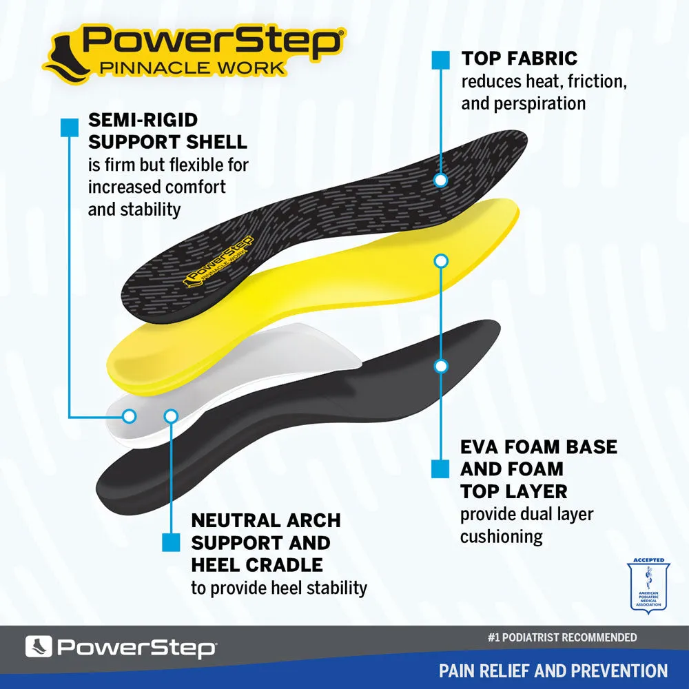 PowerStep Work Insoles | Work Boot Arch Support Orthotic for Standing All Day