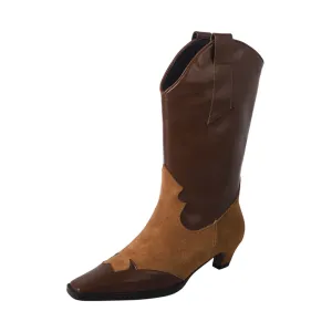 Pre Order:  Mixed-Colors Splicing Faux Leather Mid-Calf Boots