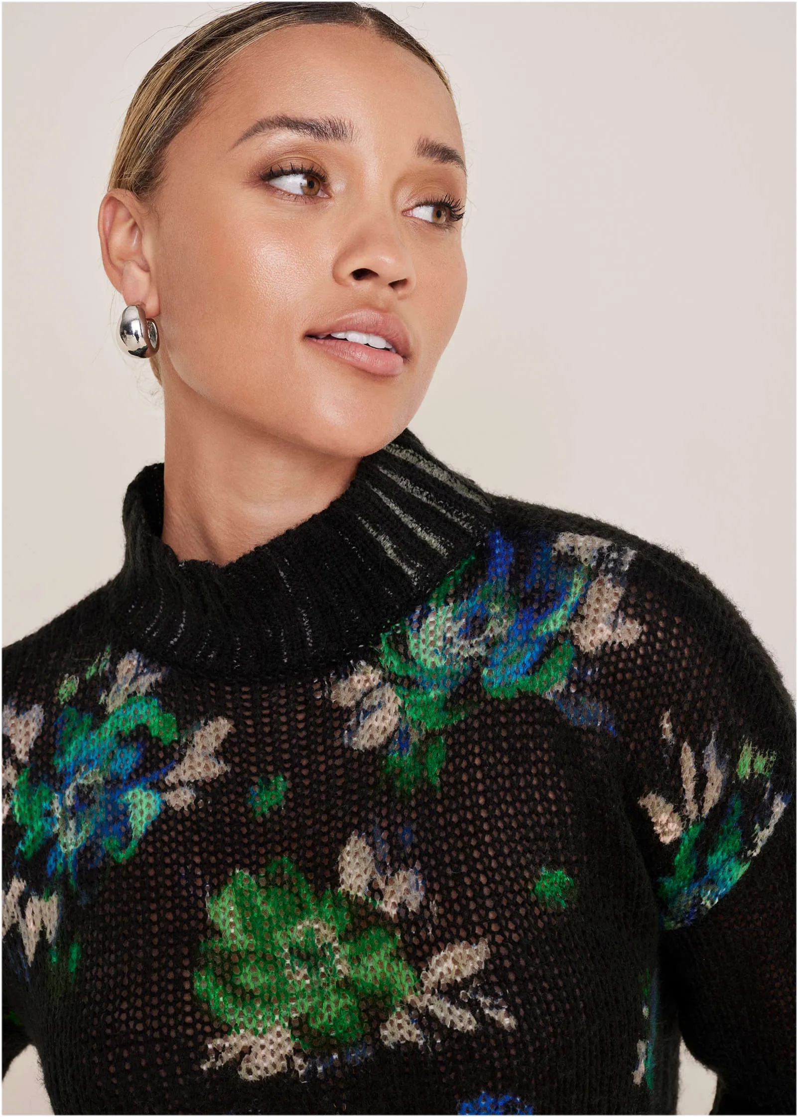 Printed Turtleneck Sweater - Midnight Garden