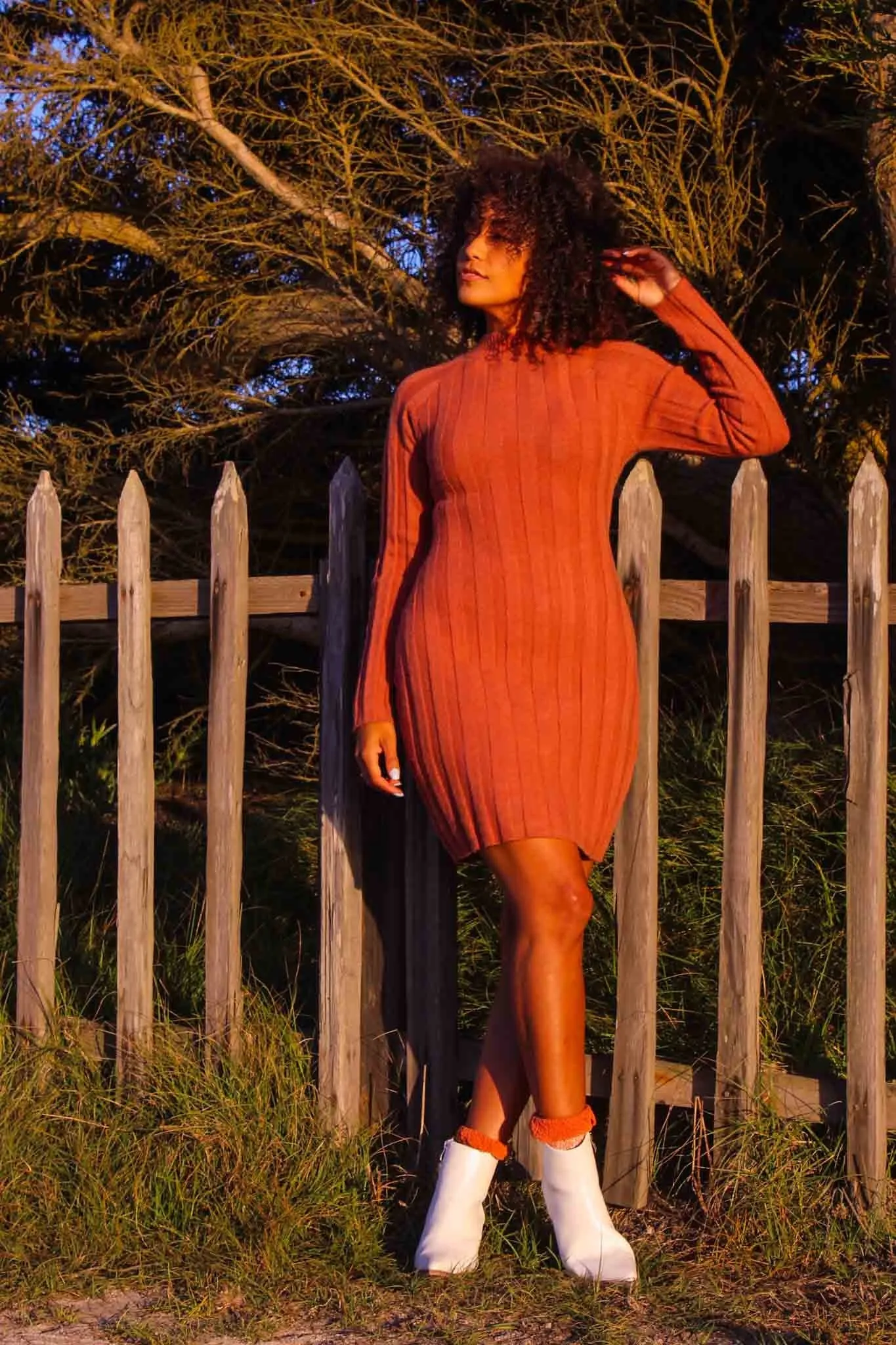 Pumpkin Spice Open Back Sweater Dress - Rust