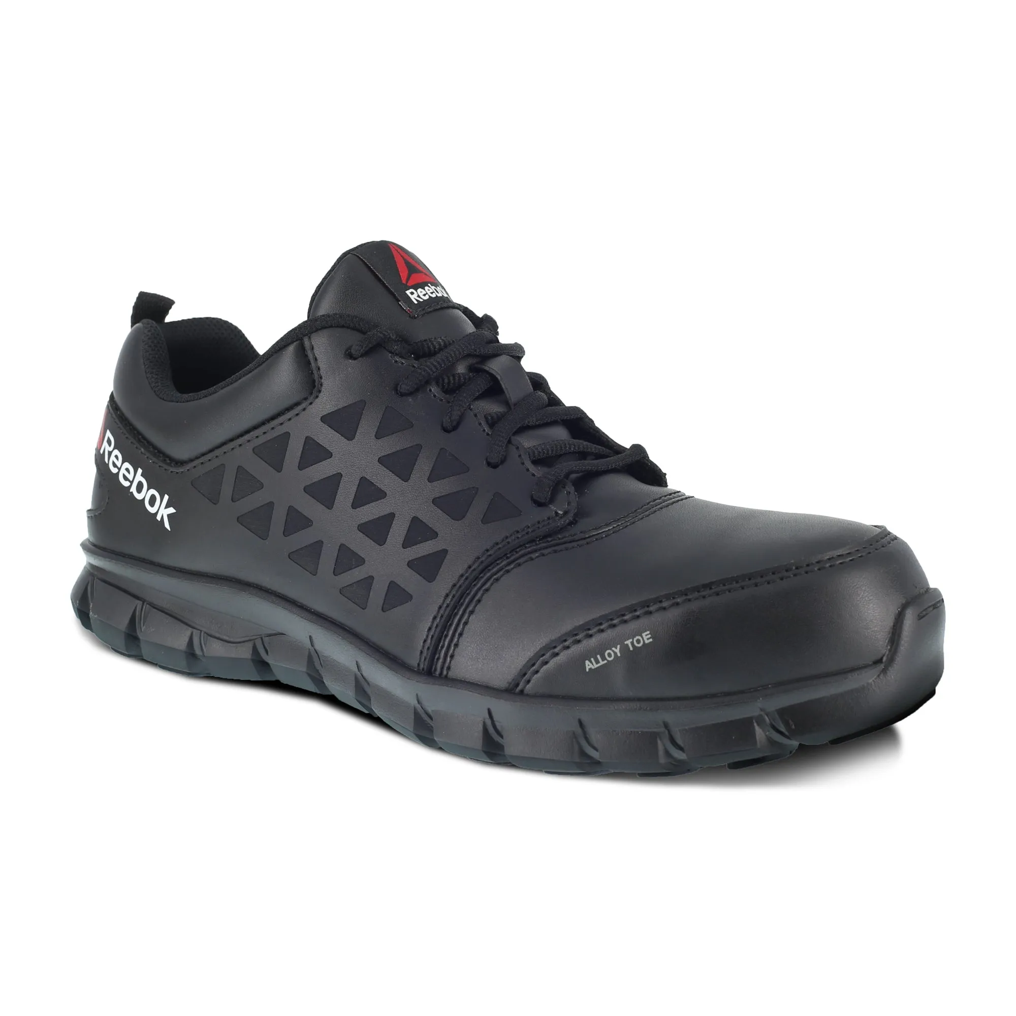 Reebok Mens Black Leather Work Shoes Sublite Oxford