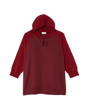 Reyes 3/4 Sleeve Lace Up Hooded Sweater | Burgundy