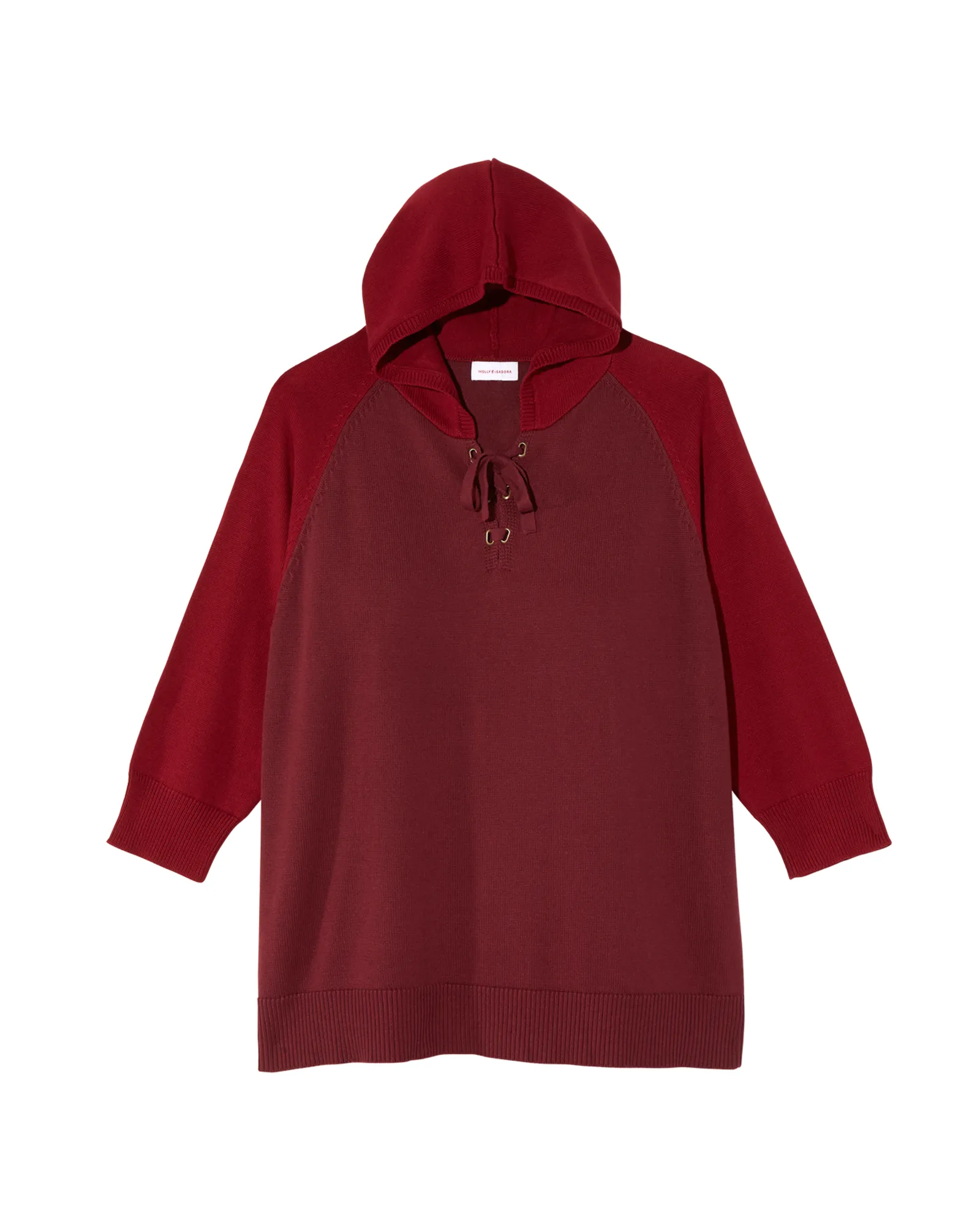 Reyes 3/4 Sleeve Lace Up Hooded Sweater | Burgundy