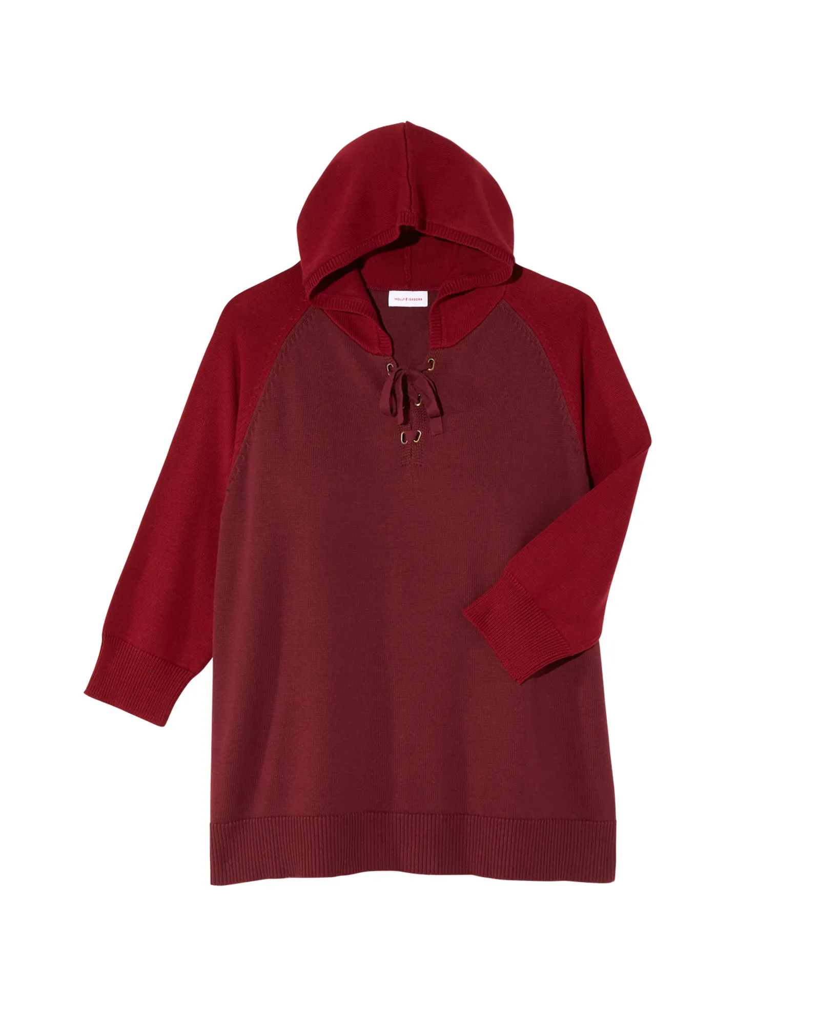 Reyes 3/4 Sleeve Lace Up Hooded Sweater | Burgundy