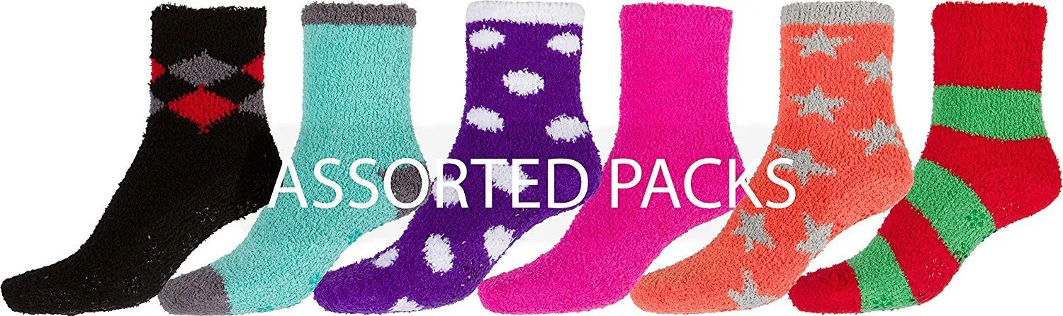 Sakkas Super Soft Anti-Slip Fuzzy Ankle Socks Value Assorted 6-Pack