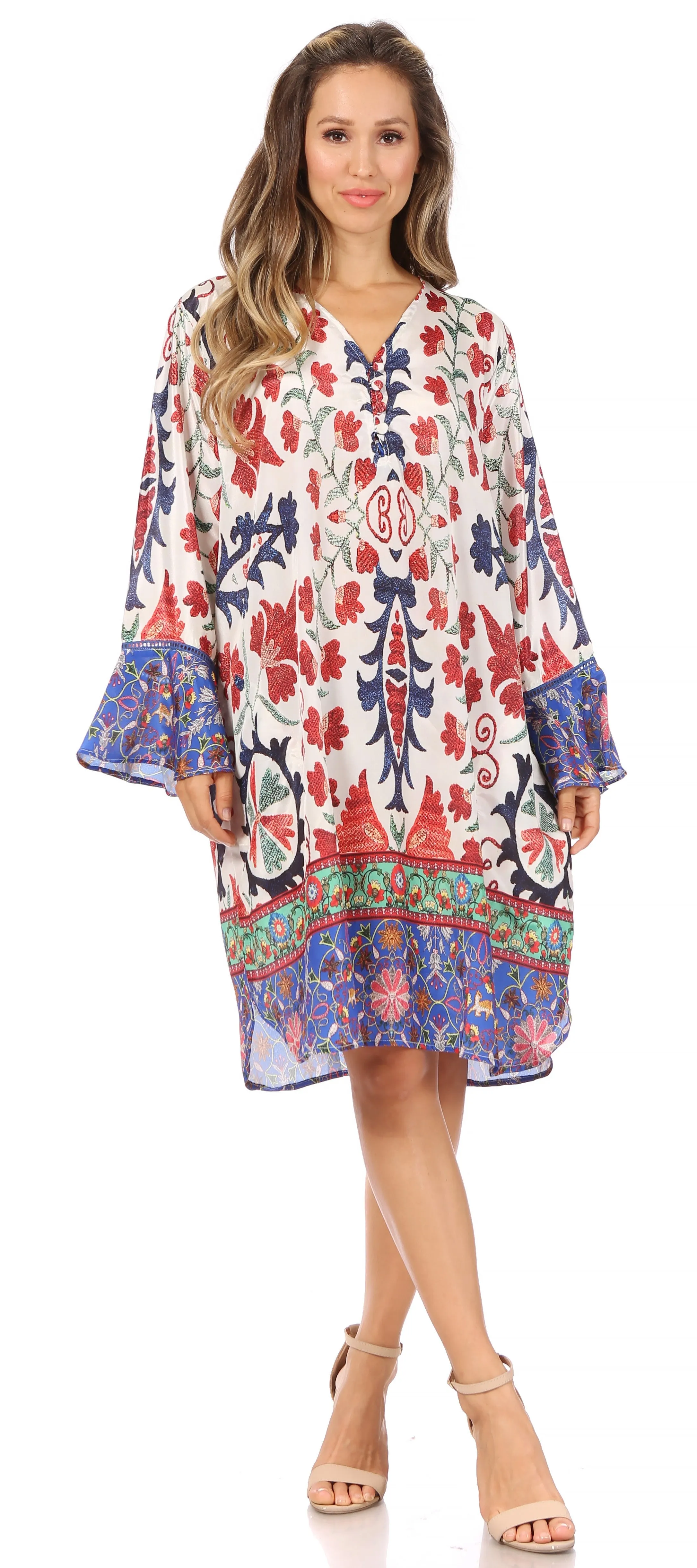 Sakkas Ximena Women's Floral Boho Cocktail Dress Tunic Cover-up V neck Summer