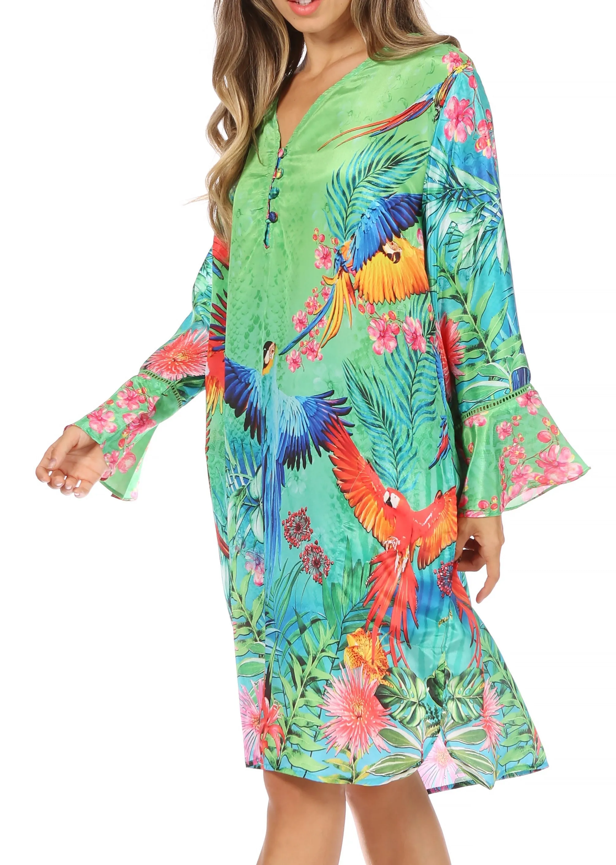 Sakkas Ximena Women's Floral Boho Cocktail Dress Tunic Cover-up V neck Summer