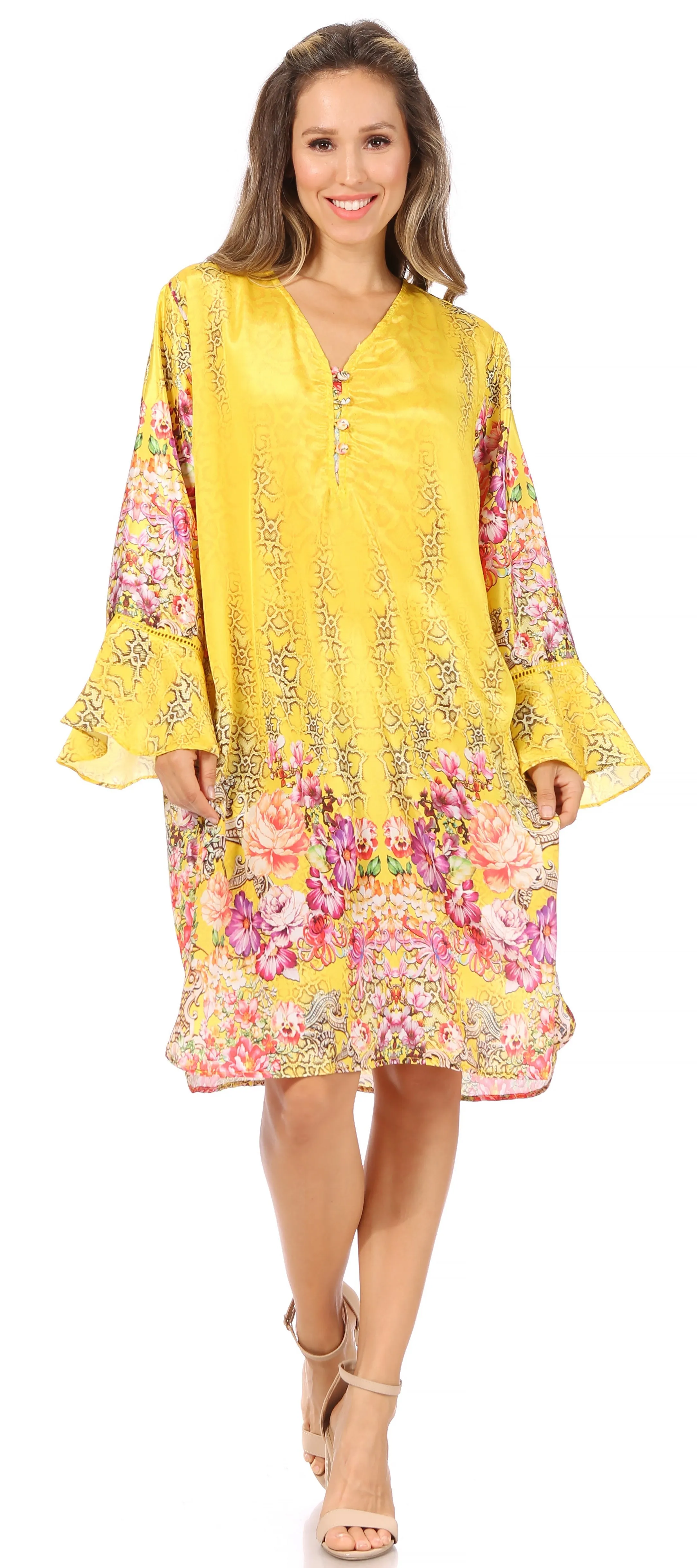 Sakkas Ximena Women's Floral Boho Cocktail Dress Tunic Cover-up V neck Summer