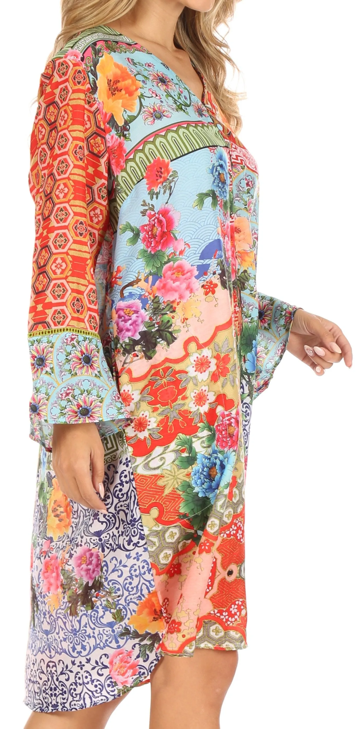 Sakkas Ximena Women's Floral Boho Cocktail Dress Tunic Cover-up V neck Summer