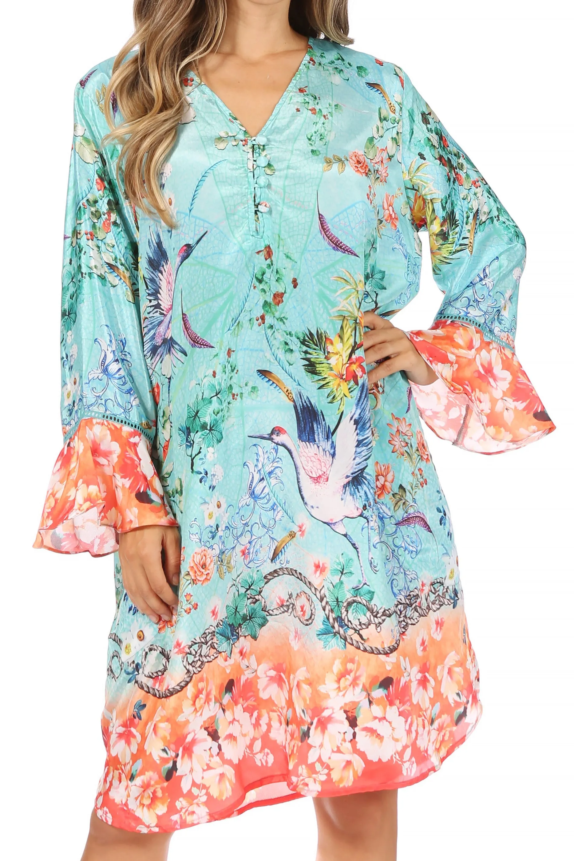 Sakkas Ximena Women's Floral Boho Cocktail Dress Tunic Cover-up V neck Summer