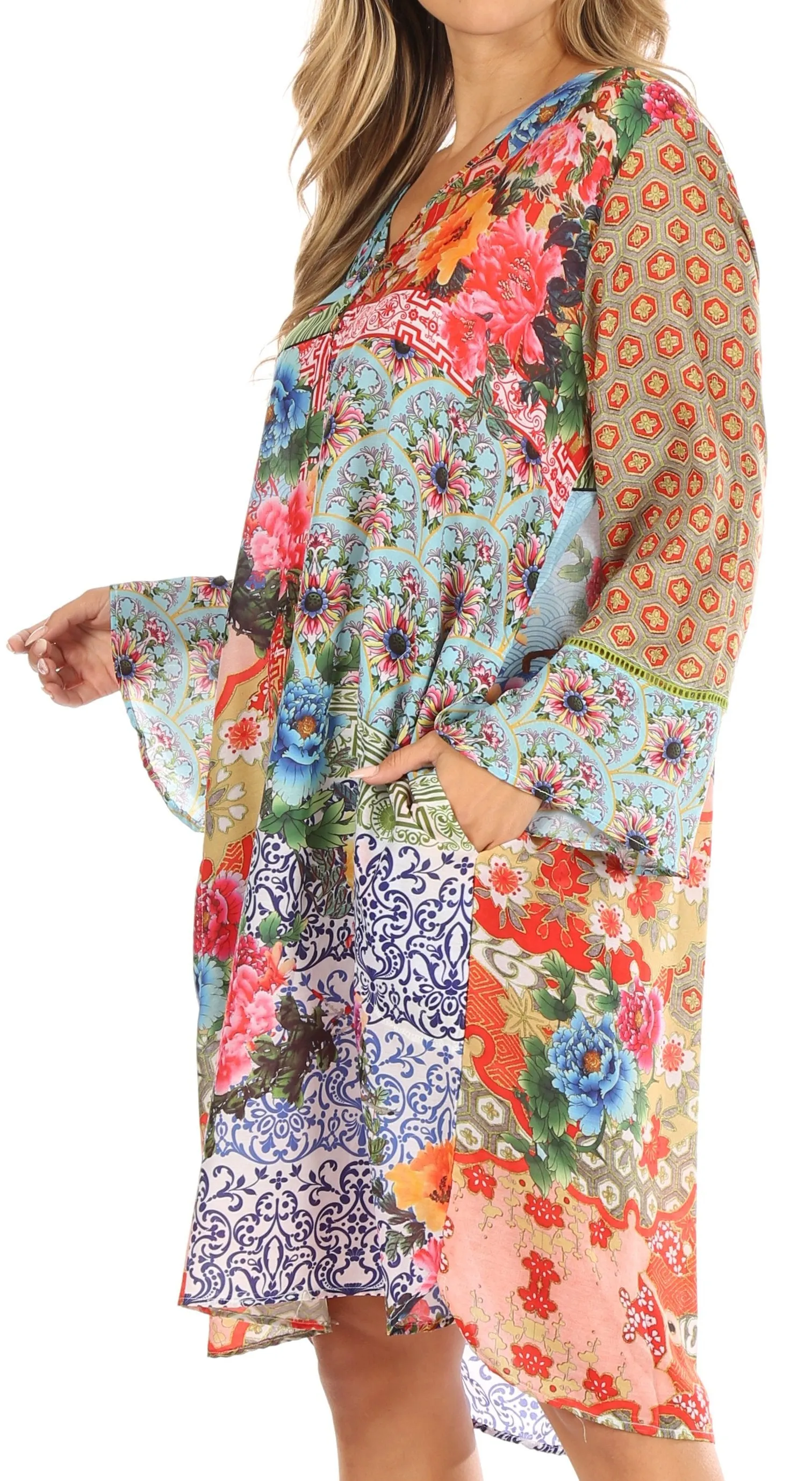 Sakkas Ximena Women's Floral Boho Cocktail Dress Tunic Cover-up V neck Summer