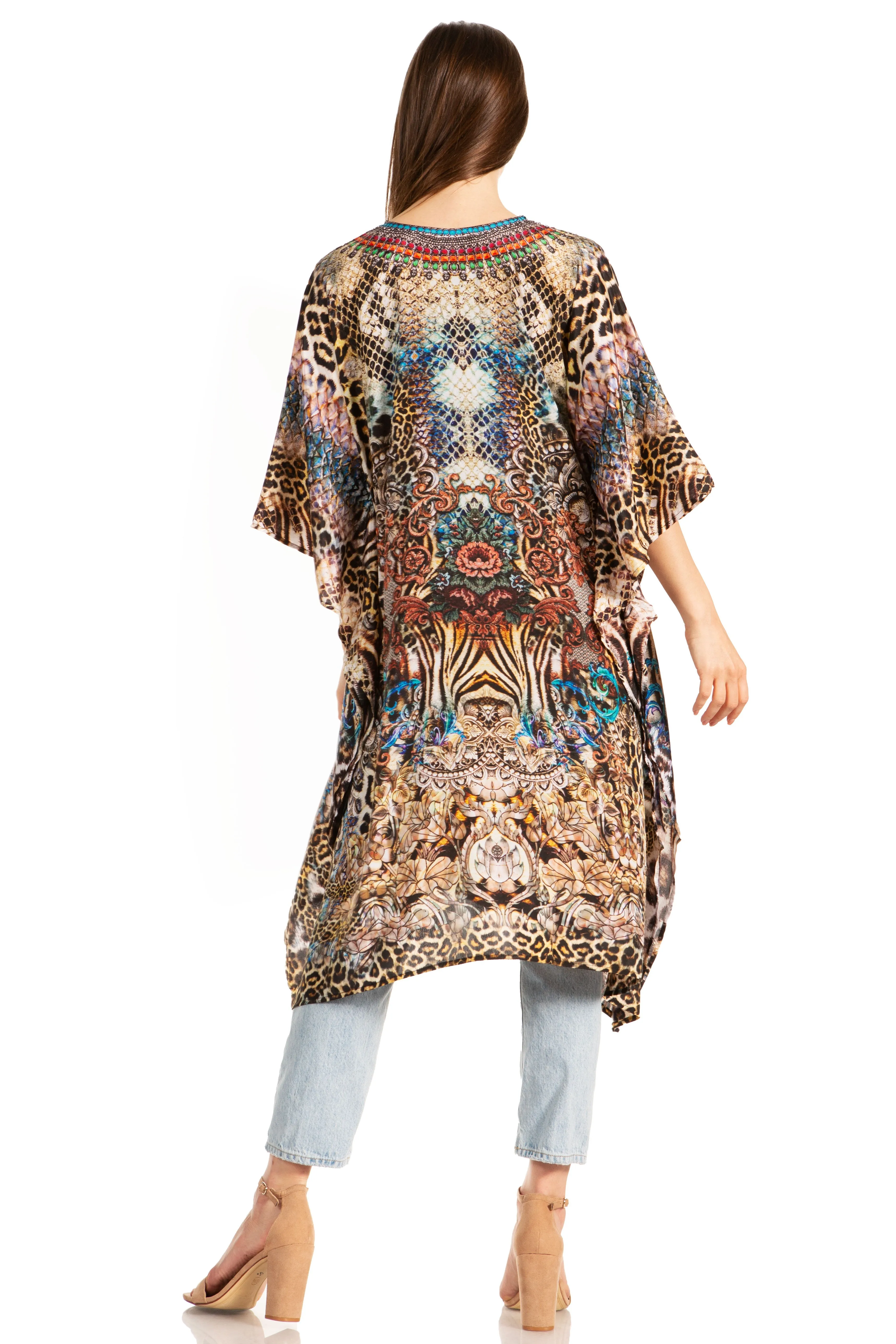 Sakkas Zeni Women's Short sleeve V-neck Summer Floral Print Caftan Dress Cover-up