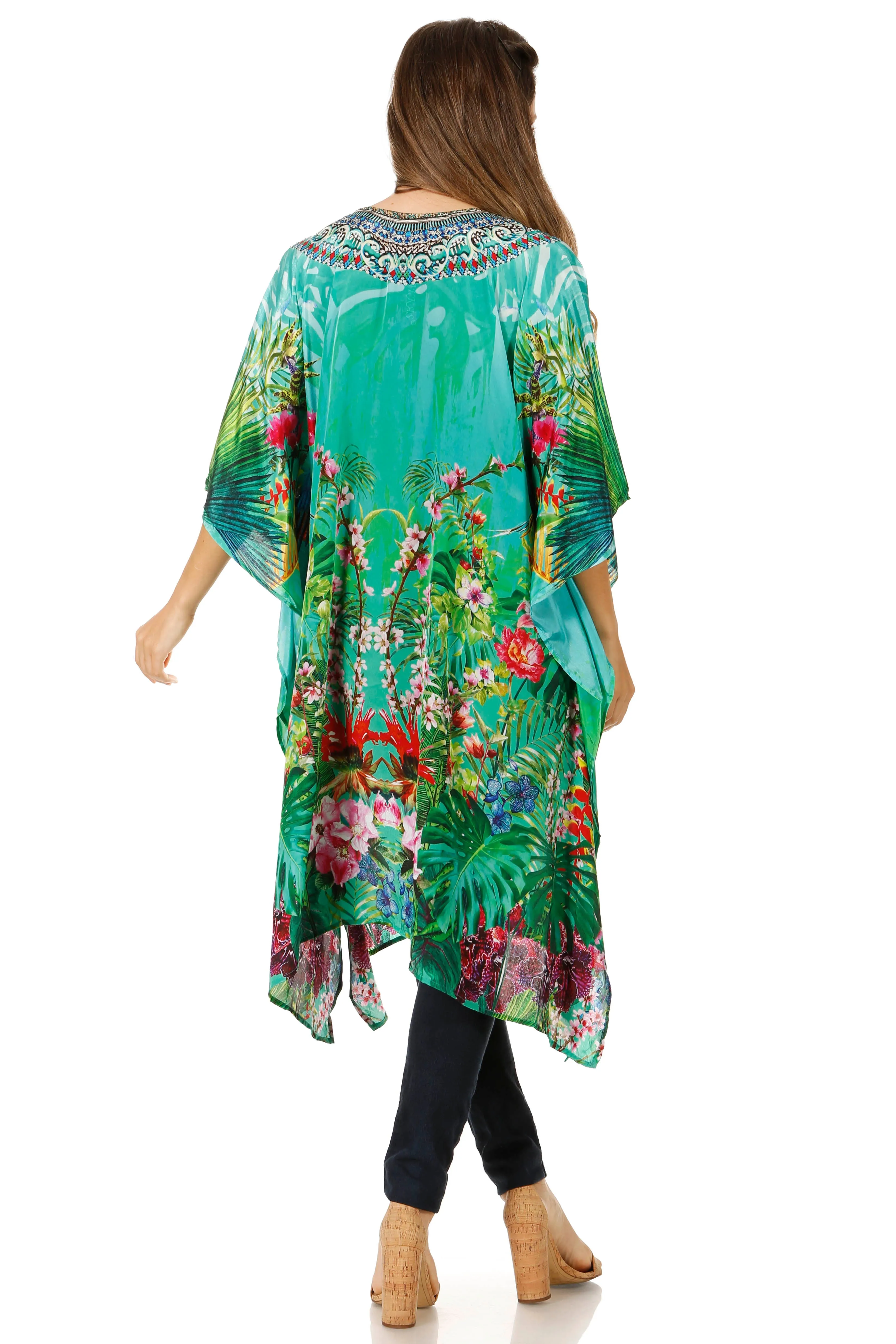 Sakkas Zeni Women's Short sleeve V-neck Summer Floral Print Caftan Dress Cover-up