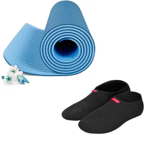 Strauss TPE Eco Friendly Dual Layer Yoga Mat, 6mm (Blue) and Yoga Shoes, (Black)