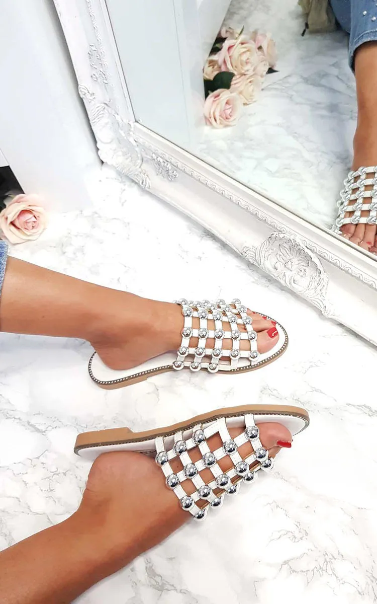 Studded Caged Open Toe Sliders